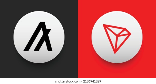 Crypto coins Algorand (ALGO) and Tron (TRX). Cryptocurrency based on block chain technology. Altcoin vector decentralized finance theme. Can be used for comparison and infographics template