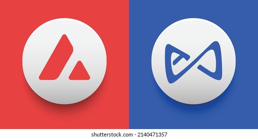 Crypto coins Avalanche (AVAX) and Axie Infinity (AXS). Cryptocurrency based on block chain technology. Altcoin vector decentralized finance theme. Can be used for comparison and infographics template