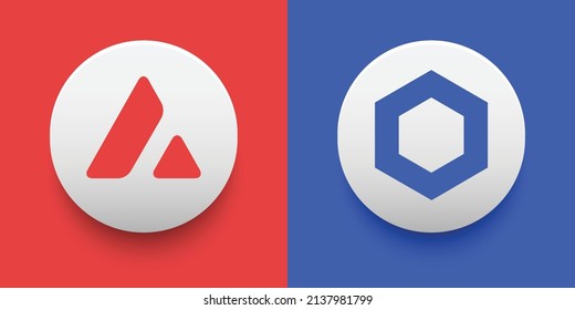 Crypto coins Avalanche (AVAX) and Chainlink (LINK). Cryptocurrency based on block chain technology. Altcoin vector decentralized finance theme. Can be used for comparison and infographics template