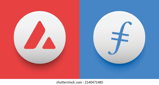 Crypto coins Avalanche (AVAX) and Filecoin (FIL). Cryptocurrency based on block chain technology. Altcoin vector decentralized finance theme. Can be used for comparison and infographics template