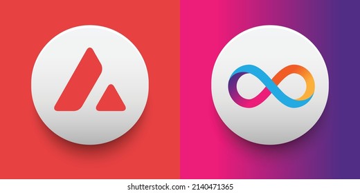 Crypto coins Avalanche (AVAX) and Internet Computer (ICP). Cryptocurrency based on block chain technology. Altcoin vector decentralized finance theme. Can be used for comparison and infographics