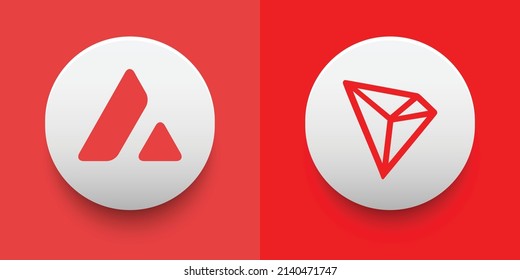 Crypto coins Avalanche (AVAX) and Tron (TRX). Cryptocurrency based on block chain technology. Altcoin vector decentralized finance theme. Can be used for comparison and infographics template