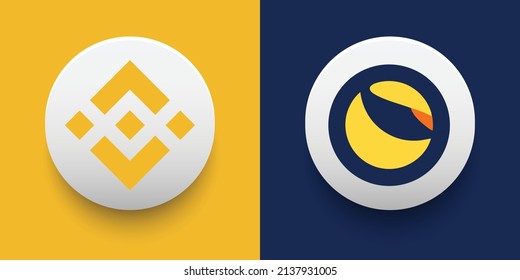 Crypto coins Binance Coin (BNB) and Terra (LUNA). Cryptocurrency based on block chain technology. Altcoin vector decentralized finance theme. Can be used for comparison and infographics template