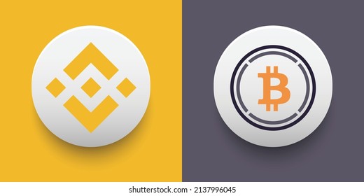 Crypto coins Binance Coin (BNB) and Wrapped Bitcoin (WBTC). Cryptocurrency based on block chain technology. Altcoin vector decentralized finance theme. Can be used for comparison and infographics 