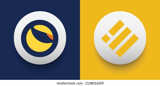 Crypto coins Binance USD (BUSD) and Terra (LUNA). Cryptocurrency based on block chain technology. Altcoin vector decentralized finance theme. Can be used for comparison and infographics template