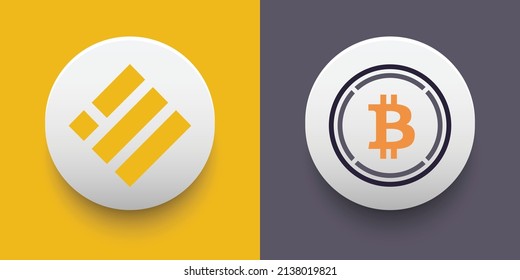 Monedas de cripto Binance USD (BUSD) y Bitcoin envuelto (WBTC). Criptodivisa basada en tecnología de cadena de bloques. Tema de financiación descentralizada de vectores de Altcoin. Se puede usar para comparación e infografía 
