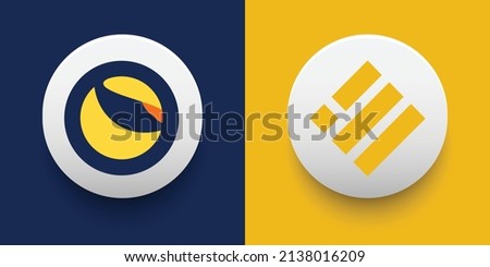Crypto coins Binance USD (BUSD) and Terra (LUNA). Cryptocurrency based on block chain technology. Altcoin vector decentralized finance theme. Can be used for comparison and infographics template