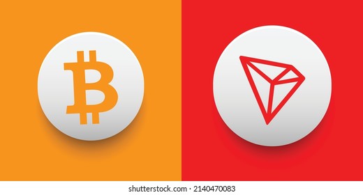 Crypto coins Bitcoin (BTC) and Tron (TRX). Cryptocurrency based on block chain technology. Altcoin vector decentralized finance theme. Can be used for comparison and infographics template