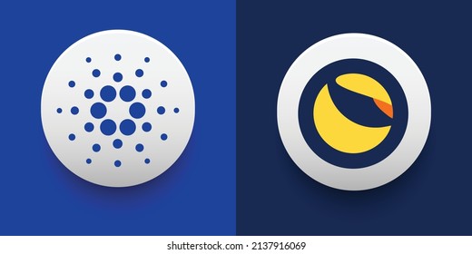 Crypto coins Cardano (ADA) and Terra (LUNA). Cryptocurrency based on block chain technology. Altcoin vector decentralized finance theme. Can be used for comparison and infographics template