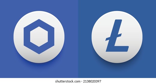 Crypto coins Chainlink (LINK) and Litecoin (LTC). Cryptocurrency based on block chain technology. Altcoin vector decentralized finance theme. Can be used for comparison and infographics template