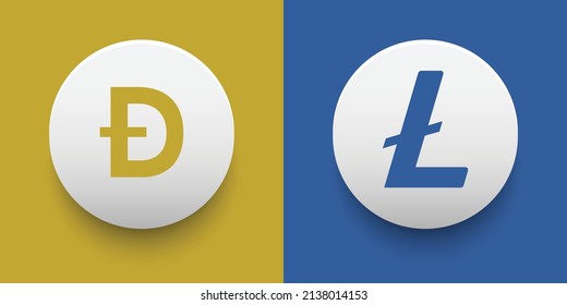 Crypto coins Dogecoin (DOGE) and Litecoin (LTC). Cryptocurrency based on block chain technology. Altcoin vector decentralized finance theme. Can be used for comparison and infographics template