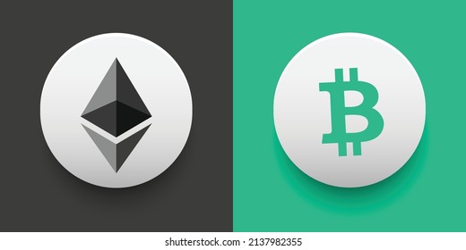 Crypto coins Ethereum (ETH) and Bitcoin Cash (BCH). Cryptocurrency based on block chain technology. Altcoin vector decentralized finance theme. Can be used for comparison and infographics template