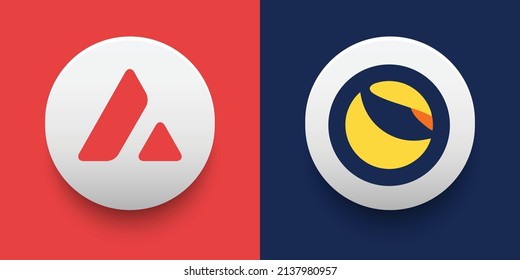 Crypto coins Ethereum (ETH) and Terra (LUNA). Cryptocurrency based on block chain technology. Altcoin vector decentralized finance theme. Can be used for comparison and infographics template