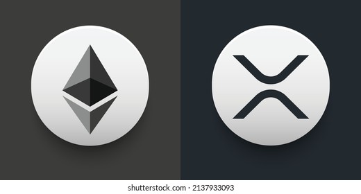 Crypto coins Ethereum (ETH) and USD Coin (USDC). Cryptocurrency based on block chain technology. Altcoin vector decentralized finance theme. Can be used for comparison and infographics template