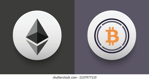 Monedas de criptografía Ethereum (ETH) y Bitcoin envuelto (WBTC). Criptodivisa basada en tecnología de cadena de bloques. Tema de financiación descentralizada de vectores de Altcoin. Se puede utilizar para la plantilla de comparación e infografía