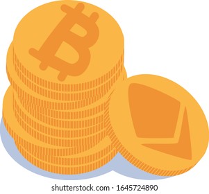 Crypto coins illustration with bitcoin and etherium
