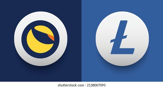 Crypto coins Litecoin (LTC) and Terra (LUNA). Cryptocurrency based on block chain technology. Altcoin vector decentralized finance theme. Can be used for comparison and infographics template