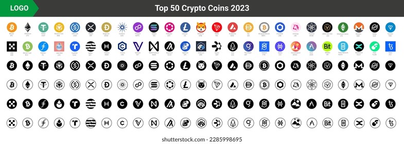 Crypto coins Logo Set in Market. Trending cryptocurrency. Digital cryptocurrency, DeFi, token icons. Bitcoin, Ethereum, Dogecoin, and more svg