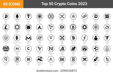 Crypto coins Logo Set in Market. Trending cryptocurrency. Digital cryptocurrency, DeFi, token icons. Bitcoin, Ethereum, Dogecoin, and more