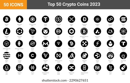 Crypto coins Logo Set in Market. Trending cryptocurrency. Digital cryptocurrency, DeFi, token icons. Bitcoin, Ethereum, Dogecoin, and more