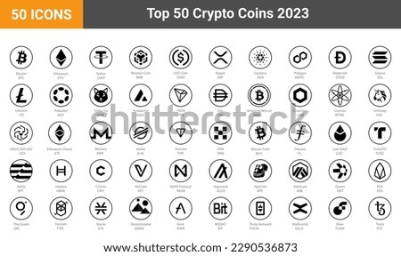Crypto coins Logo Set in Market. Trending cryptocurrency. Digital cryptocurrency, DeFi, token icons. Bitcoin, Ethereum, Dogecoin, and more