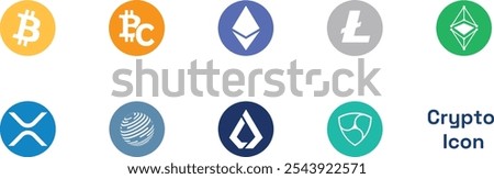 Crypto coins Logo Set in Market. Trending cryptocurrency. Digital cryptocurrency, DeFi, token icons. Bitcoin, Ethereum, Lite, and more