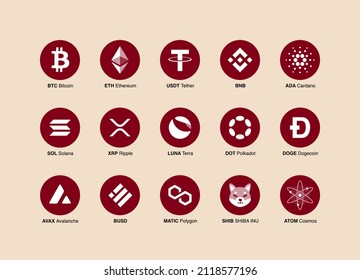 Crypto coins logo. Vector crypto currency logos.