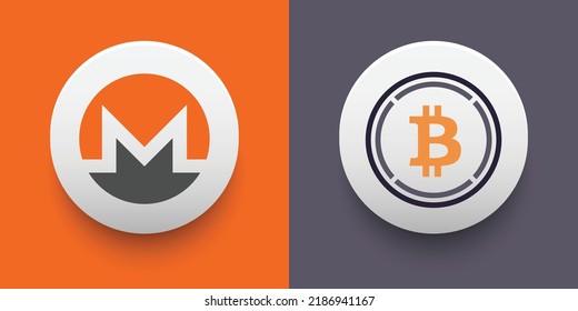 Crypto coins Monero (XMR) and Wrapped Bitcoin (WBTC). Cryptocurrency based on block chain technology. Altcoin vector decentralized finance theme. Can be used for comparison and infographics template