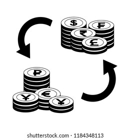 crypto coins pile with arrows