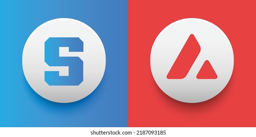 Crypto coins The Sandbox (SAND) and Avalanche (AVAX). Cryptocurrency based on block chain technology. Altcoin vector decentralized finance theme. Can be used for comparison and infographics template