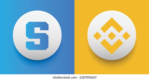 Crypto coins The Sandbox (SAND) and Binance (BNB). Cryptocurrency based on block chain technology. Altcoin vector decentralized finance theme. Can be used for comparison and infographics template