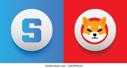 Crypto coins The Sandbox (SAND) and Shiba Inu (SHIB). Cryptocurrency based on block chain technology. Altcoin vector decentralized finance theme. Can be used for comparison and infographics template