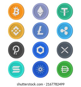 Crypto coins set. Cryptocurrency isometric illustration.