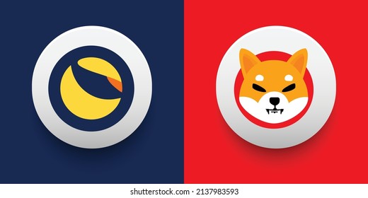 Crypto coins Shiba Inu (SHIB) and Terra (LUNA). Cryptocurrency based on block chain technology. Altcoin vector decentralized finance theme. Can be used for comparison and infographics template