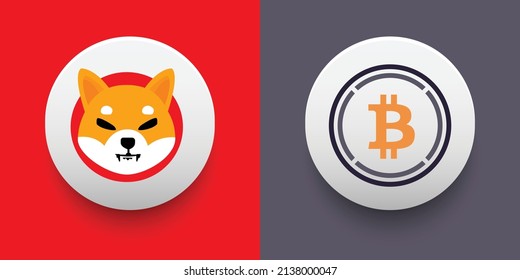 Crypto coins Shiba Inu (SHIB) and Wrapped Bitcoin (WBTC). Cryptocurrency based on block chain technology. Altcoin vector decentralized finance theme. Can be used for comparison and infographics 