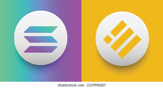 Crypto coins Solana (SOL) and Binance USD (BUSD). Cryptocurrency based on block chain technology. Altcoin vector decentralized finance theme. Can be used for comparison and infographics template