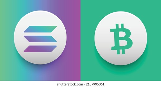 Crypto coins Solana (SOL) and Bitcoin Cash (BCH). Cryptocurrency based on block chain technology. Altcoin vector decentralized finance theme. Can be used for comparison and infographics template