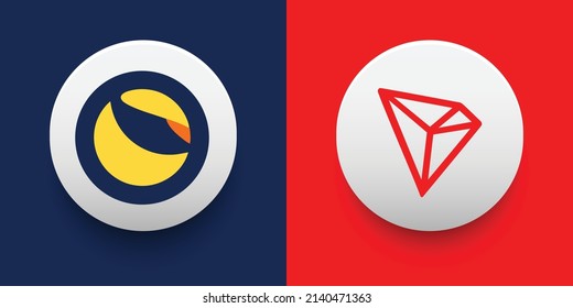 Crypto coins Terra (LUNA) and Tron (TRX). Cryptocurrency based on block chain technology. Altcoin vector decentralized finance theme. Can be used for comparison and infographics template