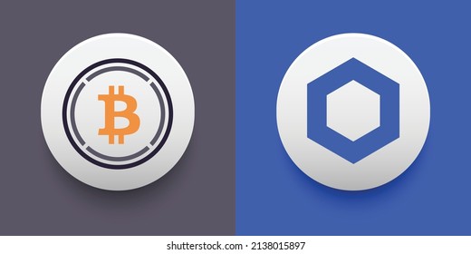 Crypto-Münzen Wrapper Bitcoin (WBTC) und Chainlink (LINK). Kryptowährung auf der Basis der Blockkettentechnologie. Altcoin-Vektorgrafik dezentralisiertes Finanzthema. Kann für Vergleich und Infografiken verwendet werden 