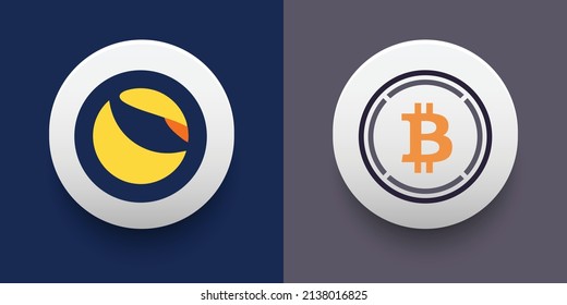 Crypto coins Wrapped Bitcoin (WBTC) and Terra (LUNA). Cryptocurrency based on block chain technology. Altcoin vector decentralized finance theme. Can be used for comparison and infographics template