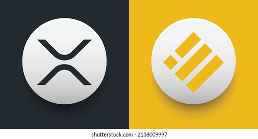 Crypto coins Xrp (XRP) and Binance USD (BUSD). Cryptocurrency based on block chain technology. Altcoin vector decentralized finance theme. Can be used for comparison and infographics template