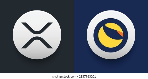 Crypto coins Xrp (XRP) and Terra (LUNA). Cryptocurrency based on block chain technology. Altcoin vector decentralized finance theme. Can be used for comparison and infographics template