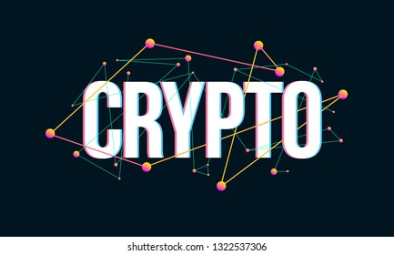 CRYPTO colored headline logo design made of dots and thin lines on dark background