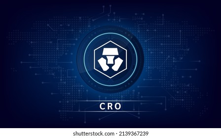 Crypto com coin cryptocurrency token symbol. Coin icon on dark  background. Technology for finance in International stock blockchain. Vector illustration.