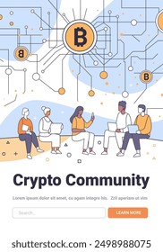 Crypto Community people discussing blockchain technology network connections minimalistic style line art background