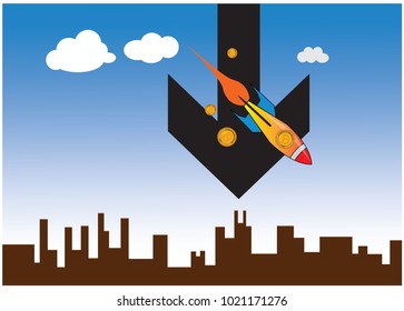 Crypto crash concept: Bitcoin prices are falling on vector illustration. EPS 10