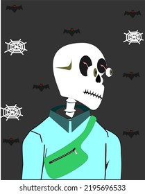 Crypto crepy skull character. crepy skull pixel art. Vector illustration isolated on crepy background. Blockchain based art