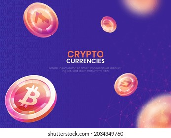 Crypto Currencies Concept Based Poster Design Decorated With 3D Coins Illustration.