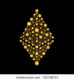 Crypto currency. Abstract vector symbol of the etherium with a golden glow