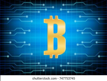Crypto currency abstraction golden bit-coin . Abstract virtual money on blue background .Digital matrix of deducting money . Eps 10 vector illustration